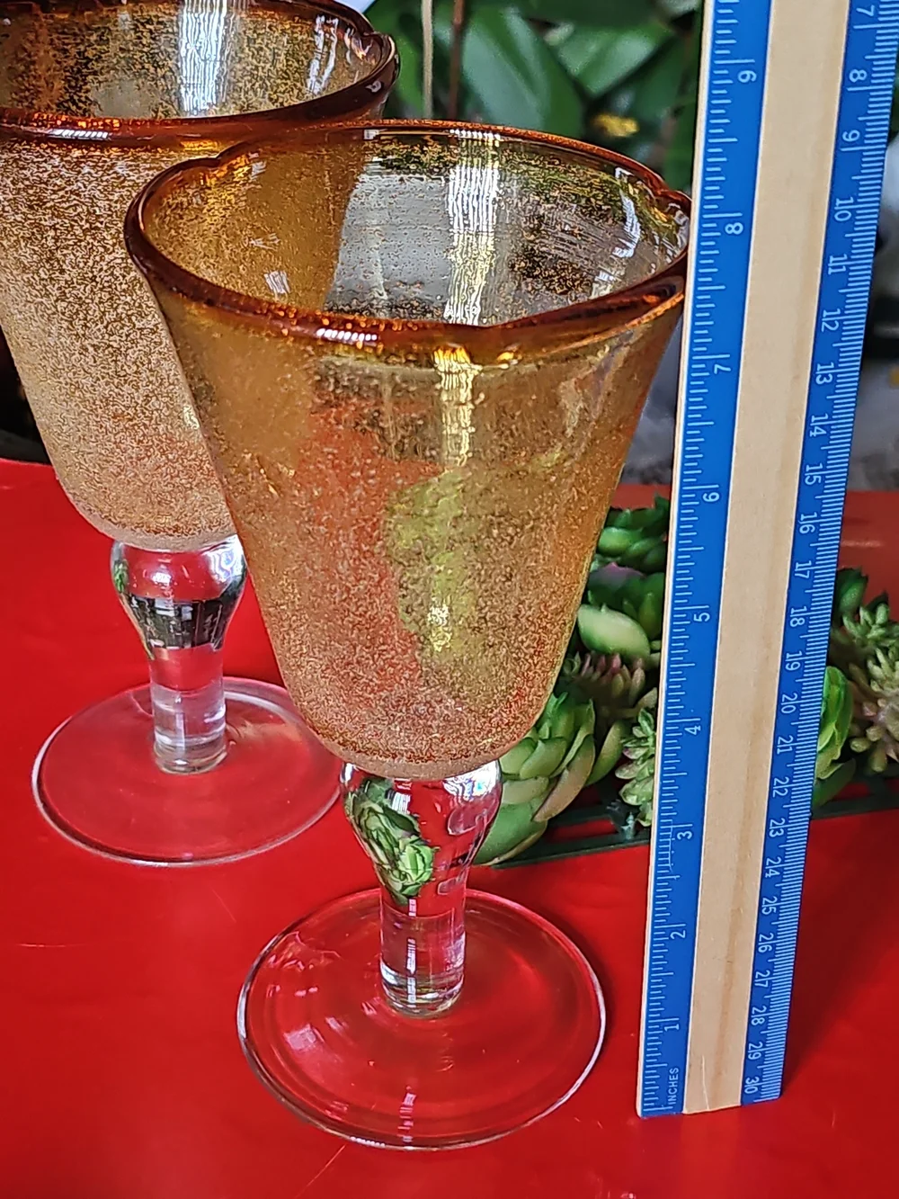Artland Glass Amber With Bubbles Goblets with Clear Stems - Set of 2